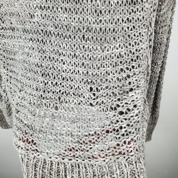 Eileen Fisher Open Knit Sweater Small Pockets Wide Neck Gray‎ White Cotton Blend - Picture 9 of 10